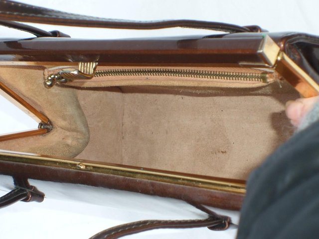 Image 2 of Vintage 1950’s GOLD CROSS Bronze Leather Kelly Handbag