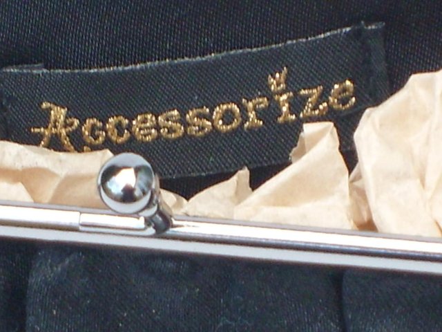 Image 2 of ACCESSORIZE Black Satin Snap Top Eve Handbag & Ribbon Handle