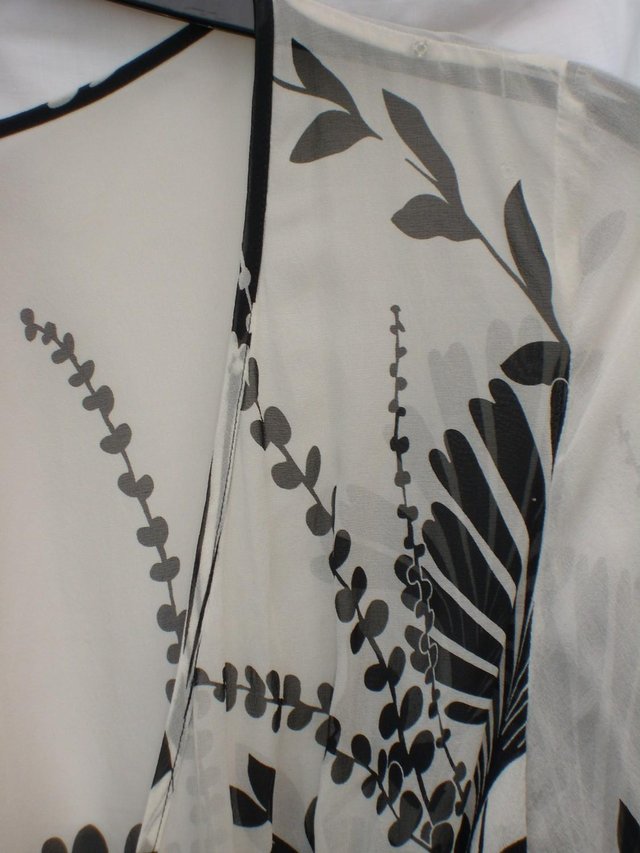 Image 3 of MONSOON Black & White Silk Wrap Over Top – Size 14