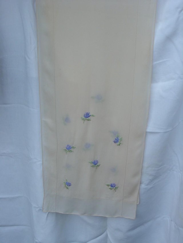 Image 2 of Vintage Cream Silk Scarf With Embroidery Flowers
