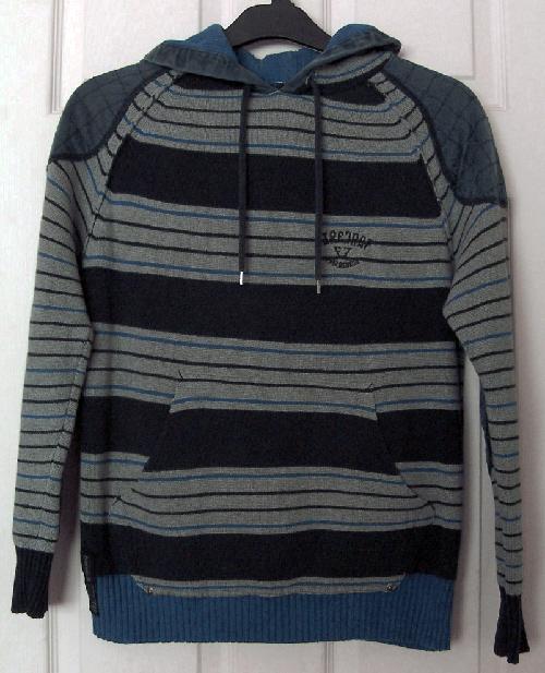 Preview of the first image of Men's Striped Hooded Jumper By Firetrap - Size M   B9.