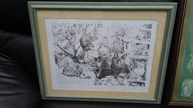 Image 3 of Pencil Drawing of Cats, mounted, framed & signed LAB