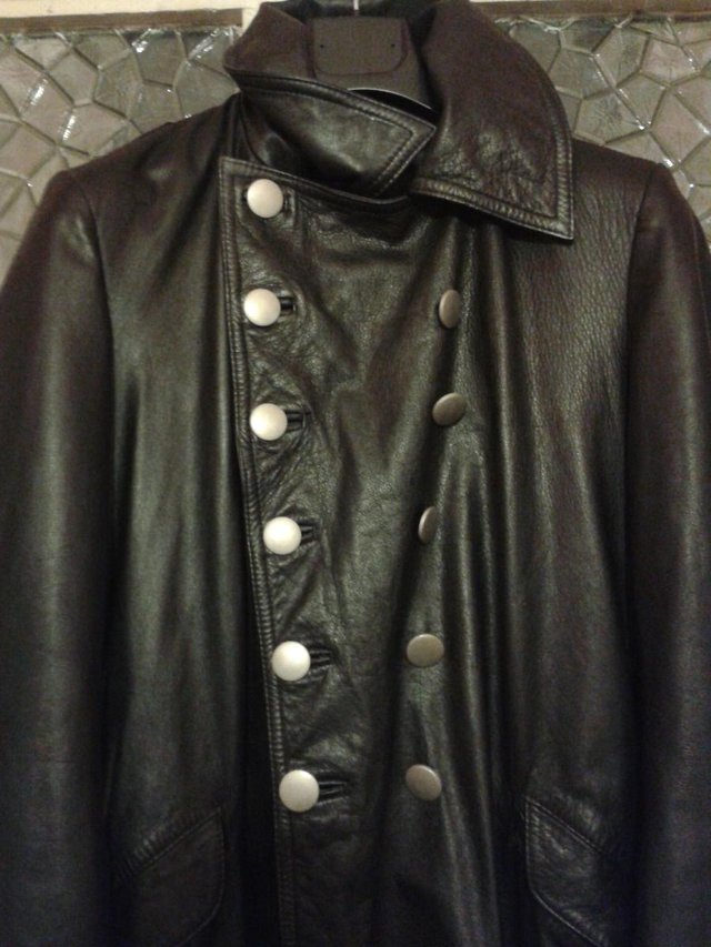 Preview of the first image of Darth Vader Type, Black Leather Full Length Goth Coat.