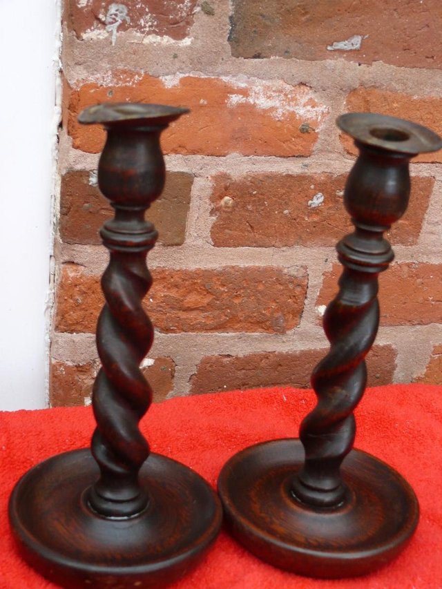 Image 2 of Pair Wooden Candle sticks