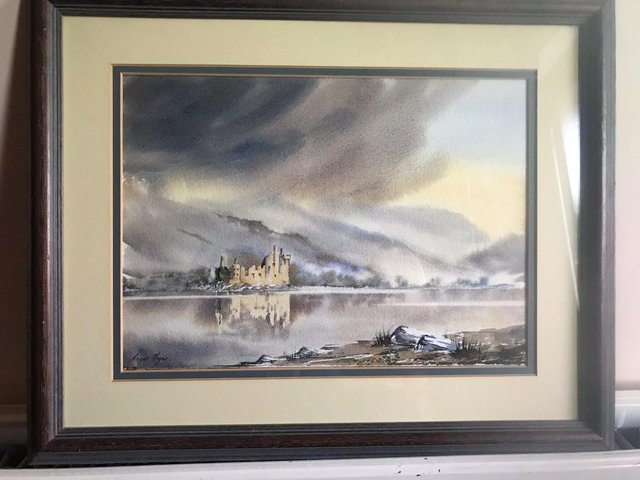Preview of the first image of SUPER ORIGINAL ATMOSPHERIC WATERCOLOUR OF CASTLE RUIN/LAKE.