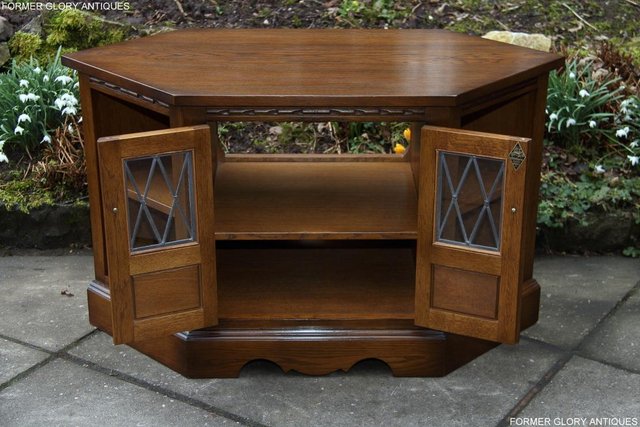 Image 4 of AN OLD CHARM LIGHT OAK CORNER TV DVD CD CABINET STAND TABLE