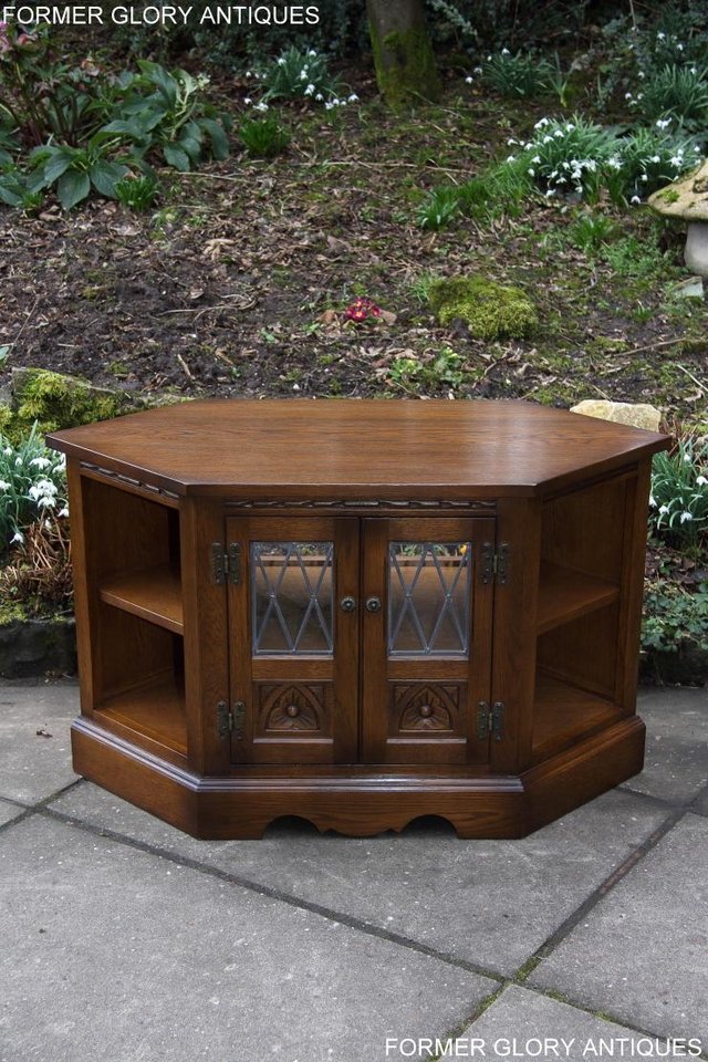Image 11 of AN OLD CHARM LIGHT OAK CORNER TV DVD CD CABINET STAND TABLE