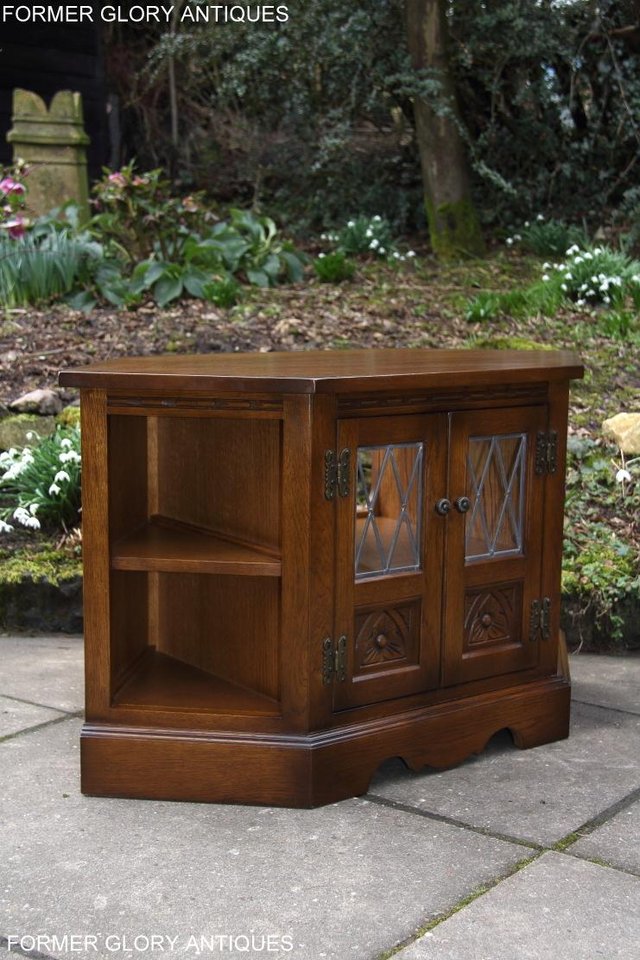 Image 21 of AN OLD CHARM LIGHT OAK CORNER TV DVD CD CABINET STAND TABLE