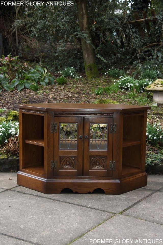 Image 33 of AN OLD CHARM LIGHT OAK CORNER TV DVD CD CABINET STAND TABLE