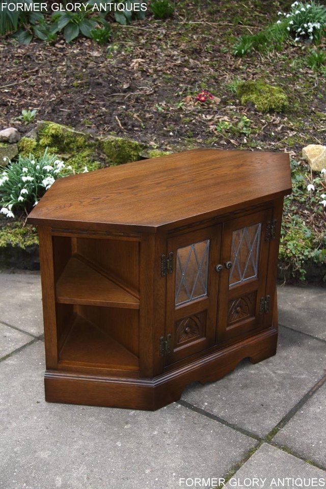 Image 35 of AN OLD CHARM LIGHT OAK CORNER TV DVD CD CABINET STAND TABLE