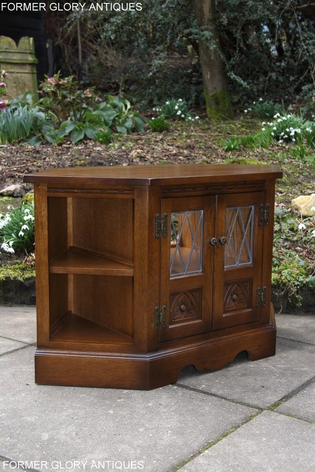Image 45 of AN OLD CHARM LIGHT OAK CORNER TV DVD CD CABINET STAND TABLE