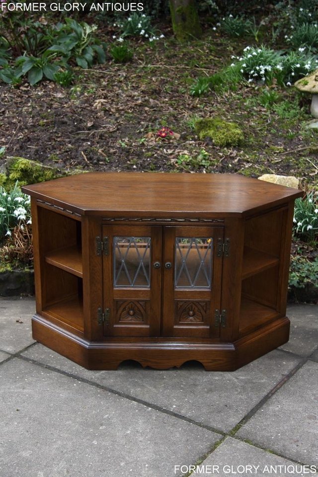 Image 57 of AN OLD CHARM LIGHT OAK CORNER TV DVD CD CABINET STAND TABLE