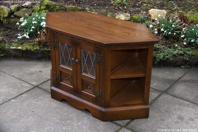 Image 107 of AN OLD CHARM LIGHT OAK CORNER TV DVD CD CABINET STAND TABLE