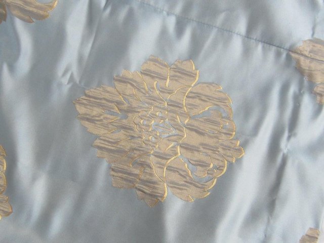 Image 4 of Silky/Satin Curtains - Duck Egg Blue and Pale Gold