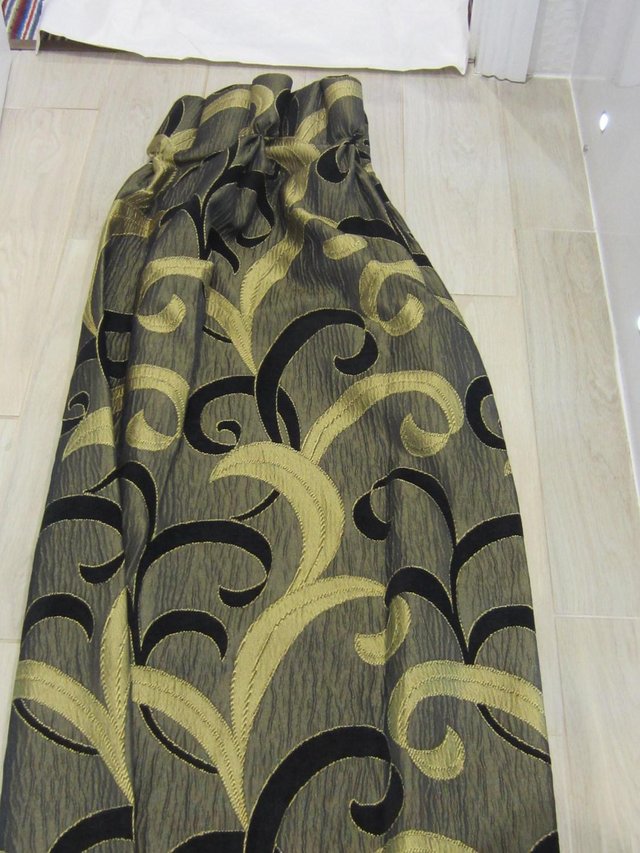 Preview of the first image of Stunning Black and Gold Pair of Long Curtains.