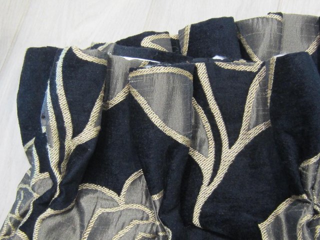 Image 2 of Luxurious Black and Gold Velvet Pair of Long Curtains