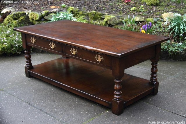 Preview of the first image of TITCHMARSH & GOODWIN STYLE OAK TWO DRAWER COFFEE TEA TABLE.