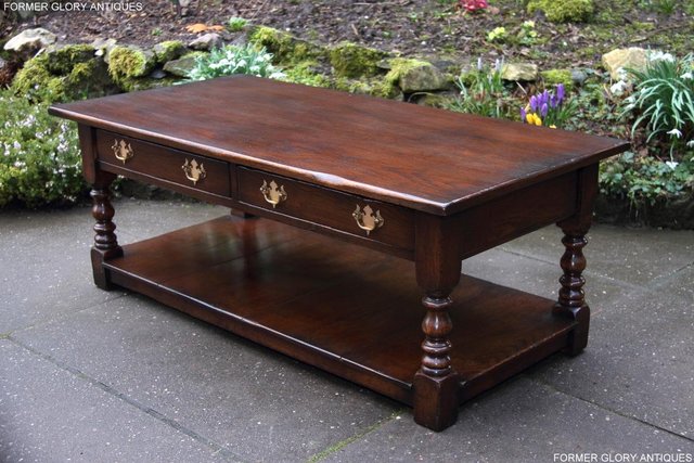 Image 30 of TITCHMARSH & GOODWIN STYLE OAK TWO DRAWER COFFEE TEA TABLE