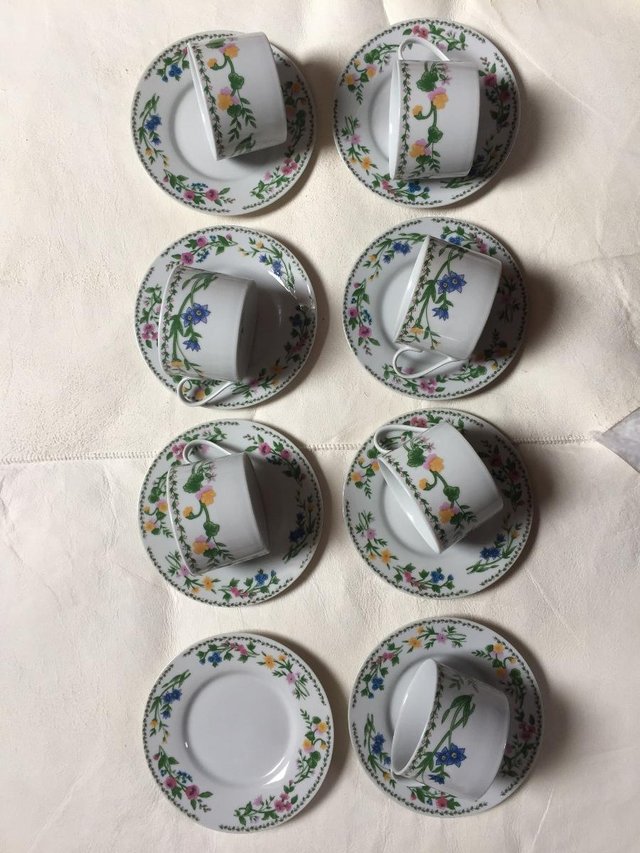 Preview of the first image of Royal Norfolk floral coffee set china 8 saucers/7 cups.