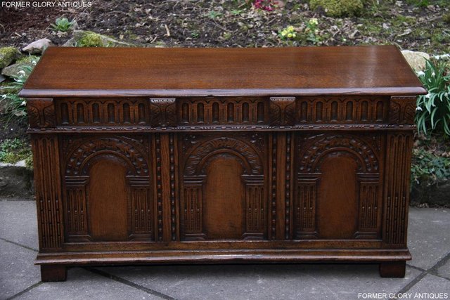 Preview of the first image of TITCHMARSH AND GOODWIN CARVED OAK BLANKET CHEST BOX COFFER.