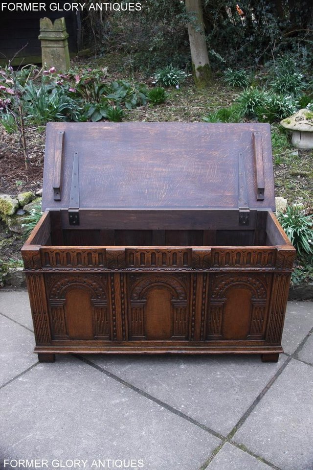 Image 68 of TITCHMARSH AND GOODWIN CARVED OAK BLANKET CHEST BOX COFFER
