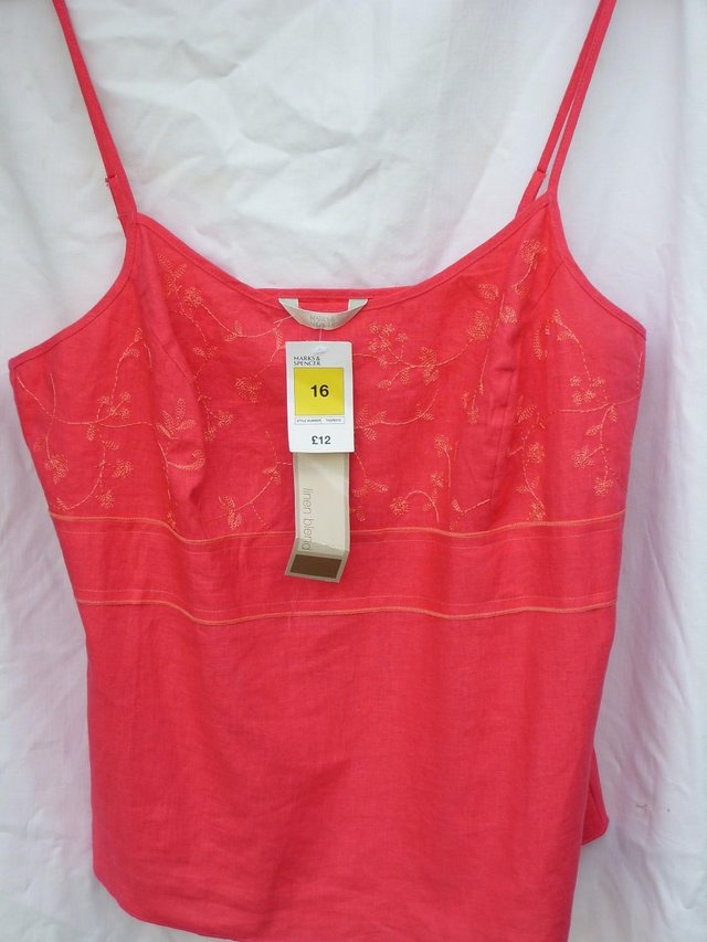 Preview of the first image of M&S Pink Linen Mix Vest Top – Size 16 NEW.