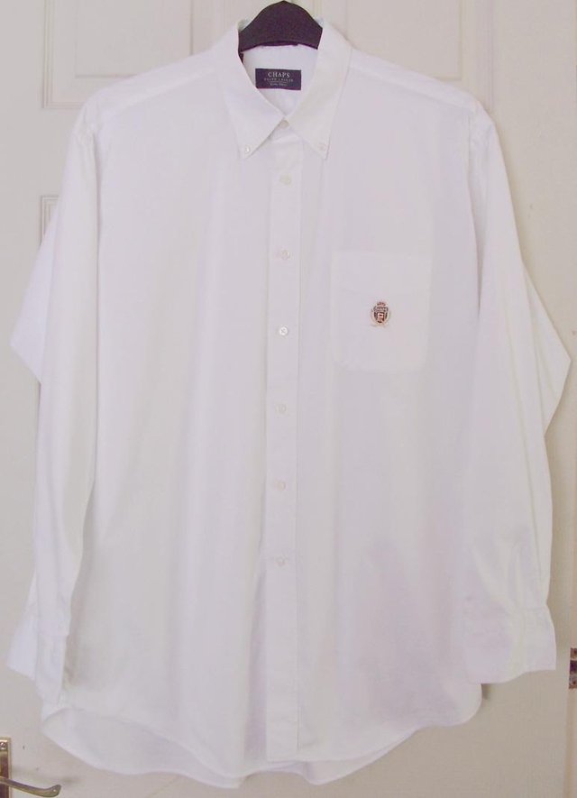 Preview of the first image of Lovely Men's White Chaps Dress Shirt By Ralph Lauren.