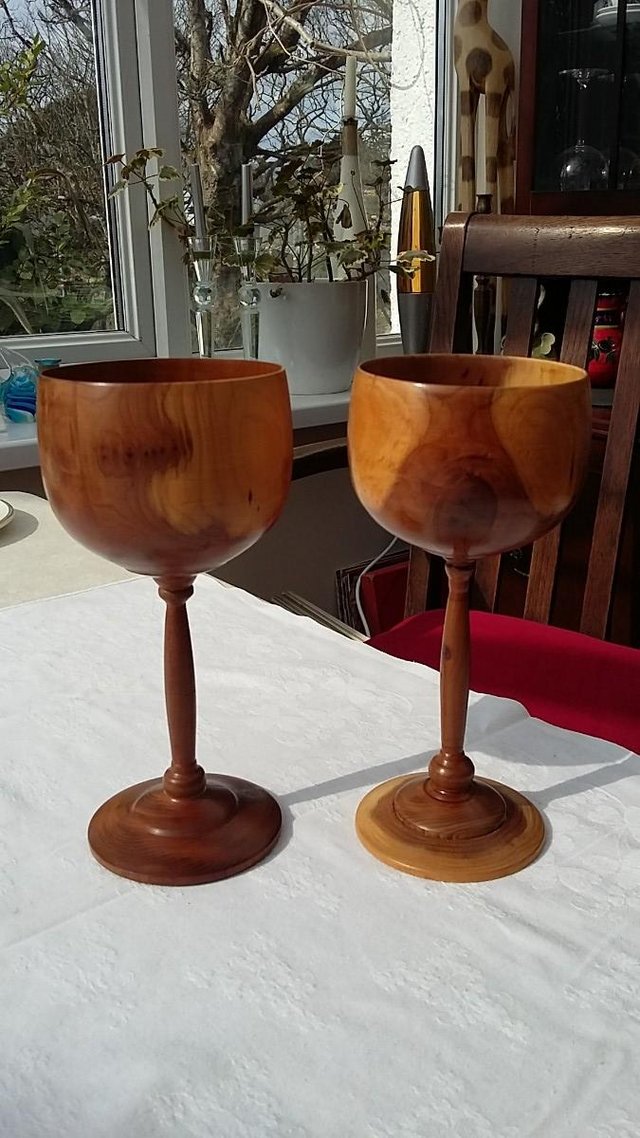 Preview of the first image of Two Wood Turned Goblets - 6 3/4" high approx.