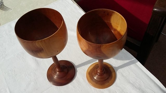 Image 2 of Two Wood Turned Goblets - 6 3/4" high approx