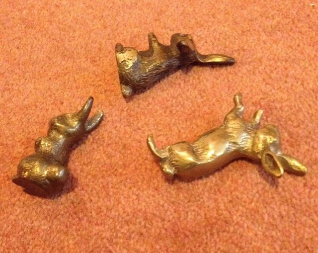 Image 2 of Vintage Brass Bunnies - Rabbits - Small Ornaments