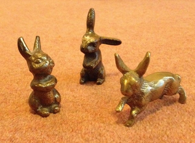 Image 3 of Vintage Brass Bunnies - Rabbits - Small Ornaments