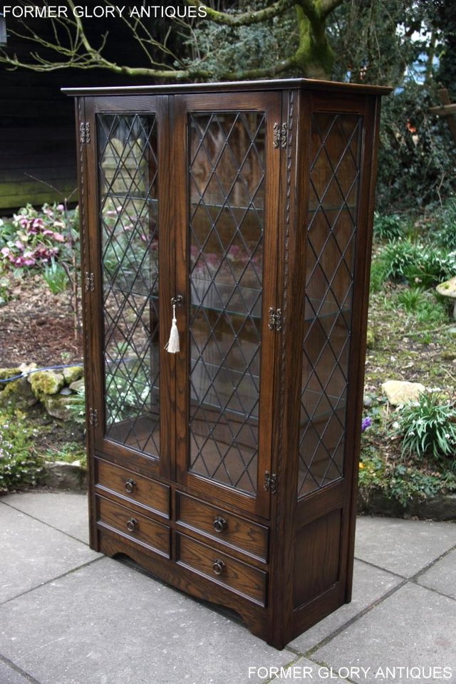 Image 3 of A JAYCEE OLD CHARM OAK DISPLAY CABINET BOOKCASE STAND UNIT