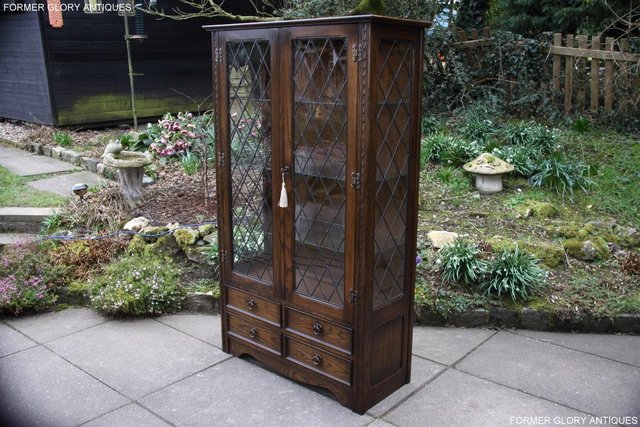 Image 29 of A JAYCEE OLD CHARM OAK DISPLAY CABINET BOOKCASE STAND UNIT