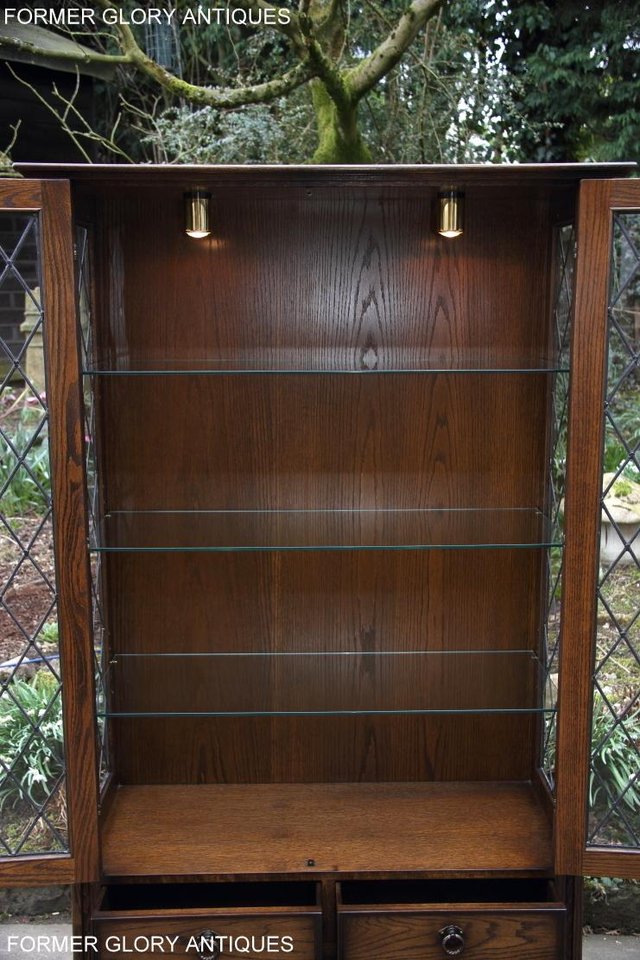 Image 30 of A JAYCEE OLD CHARM OAK DISPLAY CABINET BOOKCASE STAND UNIT