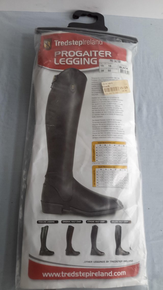 Preview of the first image of As new Treadstep Pro Gaiter black leather 1/2 chaps.
