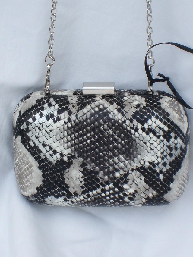 Image 3 of BETH J. Hard Shell Grey Snake Print Handbag/Clutch NEW!