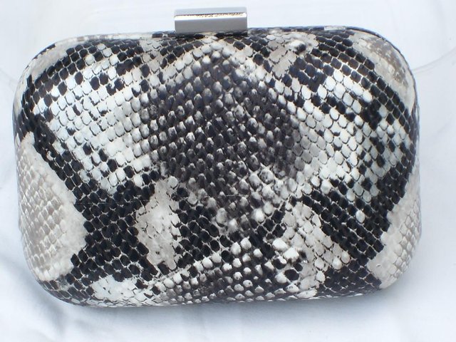Preview of the first image of BETH J. Hard Shell Grey Snake Print Handbag/Clutch NEW!.