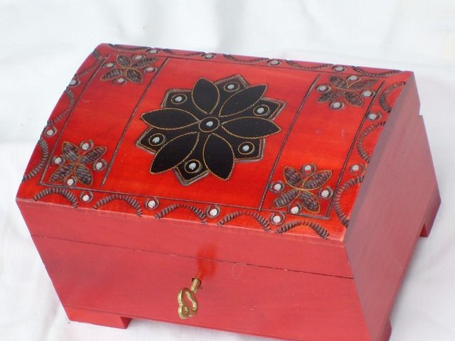 Preview of the first image of Arts & Crafts Style Painted Wood Box With Lock.