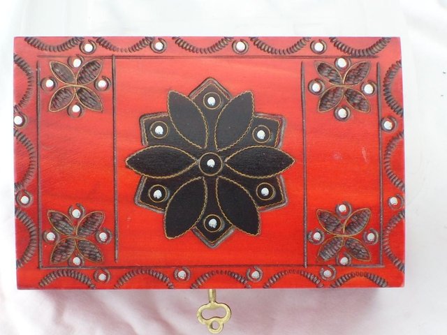 Image 3 of Arts & Crafts Style Painted Wood Box With Lock