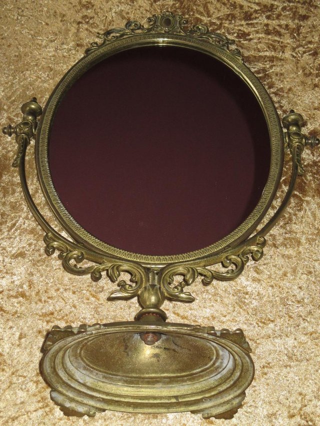 Image 2 of Vintage brass oval freestanding mirror