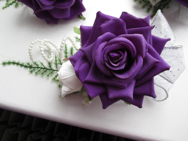 Image 2 of Corsages x2 and Button hole x1 Cadbury's Purple & White