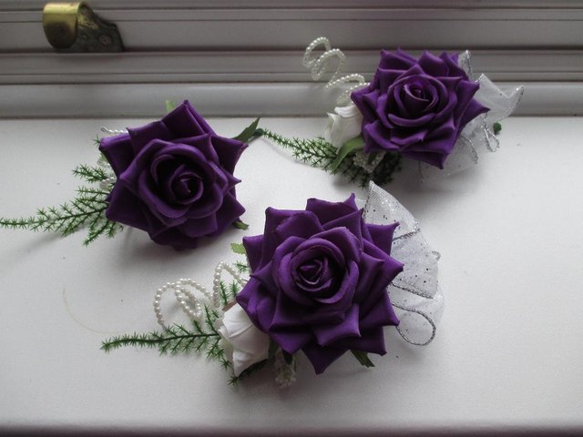 Preview of the first image of Corsages x2 and Button hole x1 Cadbury's Purple & White.
