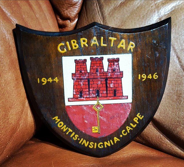Preview of the first image of Gibraltar wooden shield 1944 1946 Hand painted.
