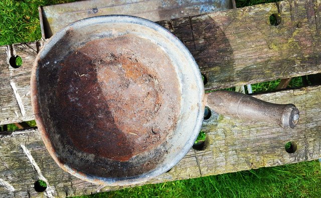 Preview of the first image of Vintage galvanised farmhouse chicken scoop.