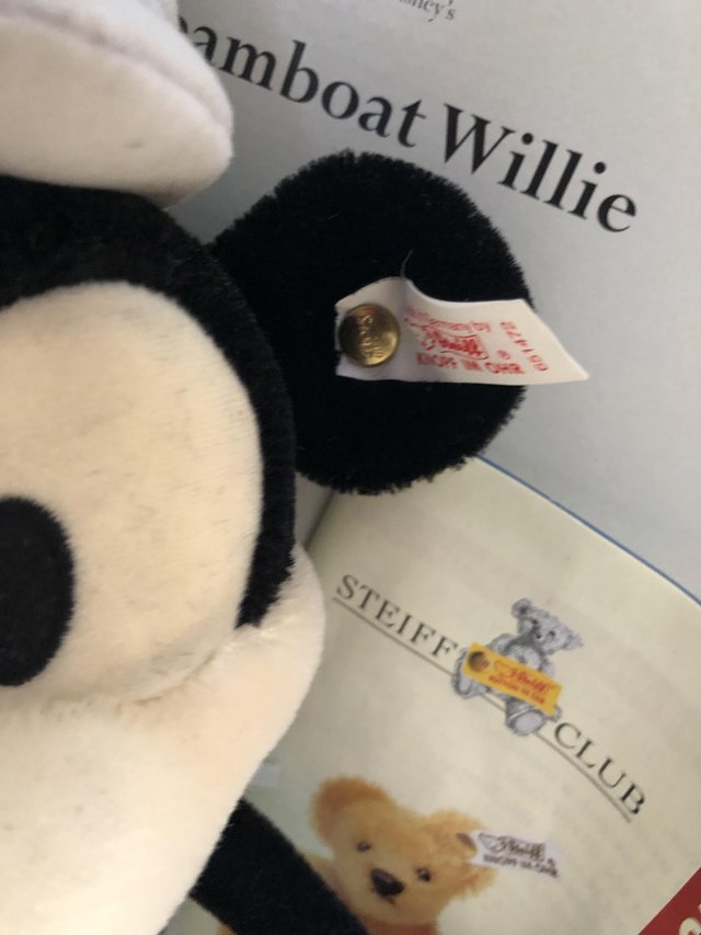 Preview of the first image of Steiff boxed Steamboat Willie white label ear tag.