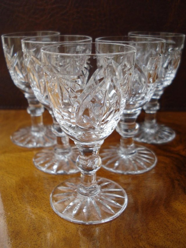 Preview of the first image of 5 x ANTIQUE LEAD CUT GLASS SET OF STUART CRYSTAL STOURBRIDGE.