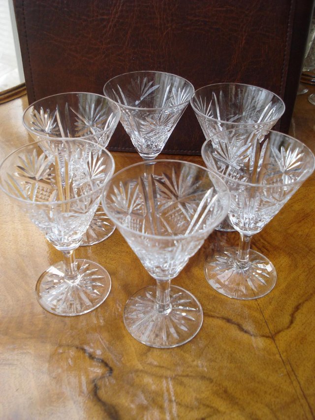 Preview of the first image of 6 x ANTIQUE LEAD CUT GLASS SET OF STUART CRYSTAL STOURBRIDGE.