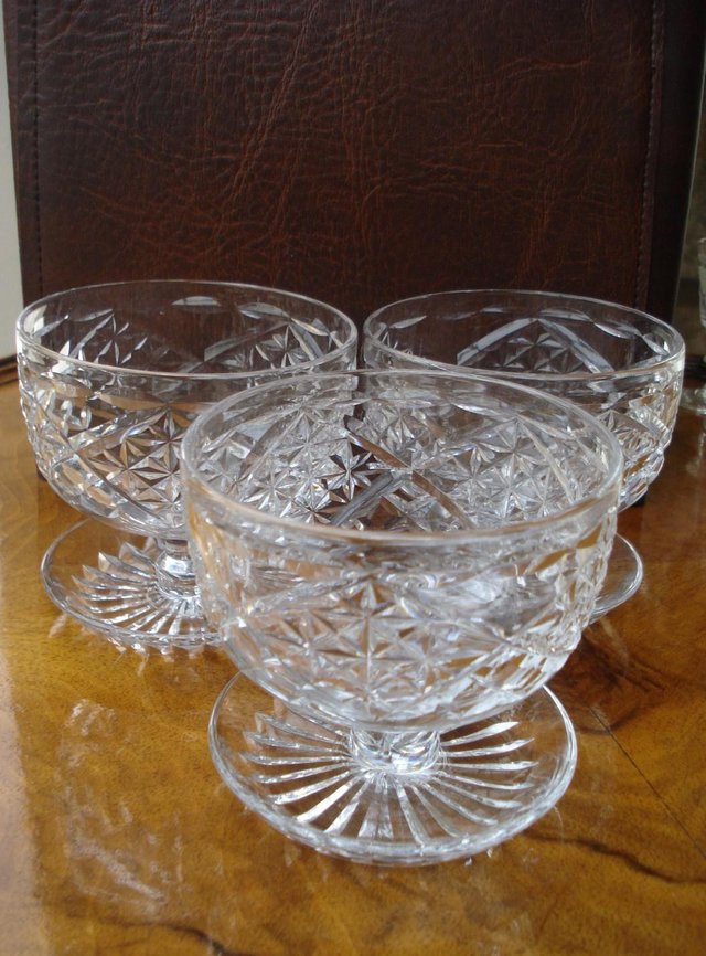 Preview of the first image of 3 x ANTIQUE LEAD CUT GLASS SET OF STUART CRYSTAL STOURBRIDGE.