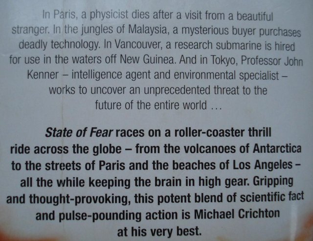 Image 2 of “STATE OF FEAR” BY MICHAEL CRICHTON – PAPERBACK BOOK