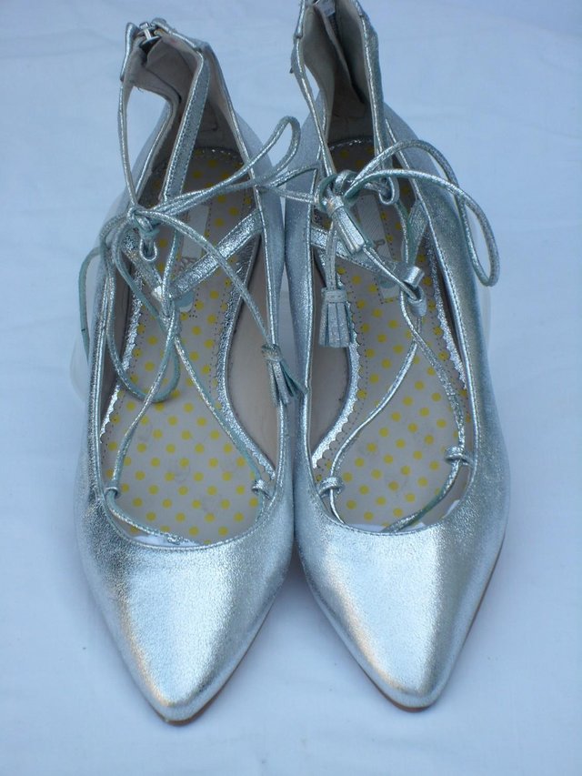 Image 2 of BODEN Silver Lillie Lace Up Point Flat Shoes Size 7/40 NEW!
